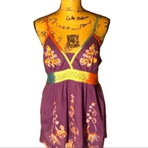 New Ombre Purple Embroidered Tropical Tank Top